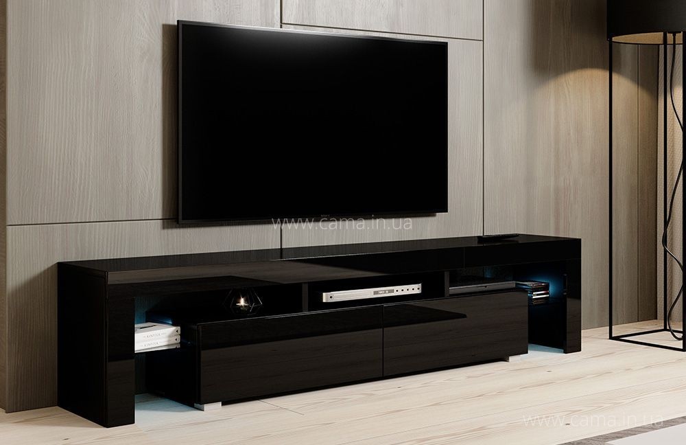 Тумба ТВ Toro 200см Черный/Черный глянец Тумба ТВ Toro 200см Черный/Черный глянец