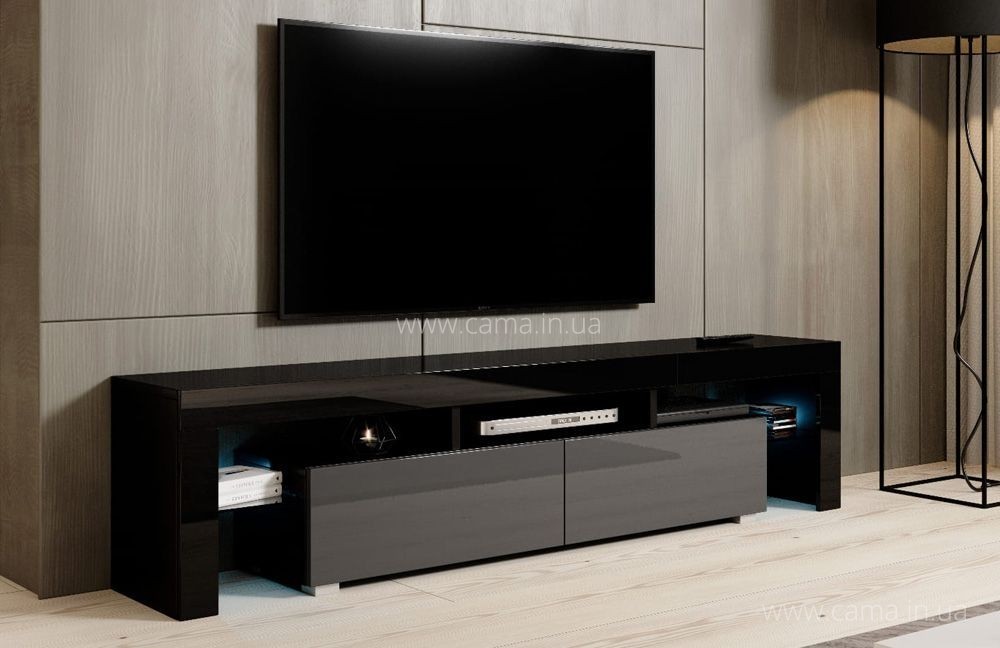 Тумба ТВ Toro 200см Черный/серый глянец Тумба ТВ Toro 200см Черный/серый глянец