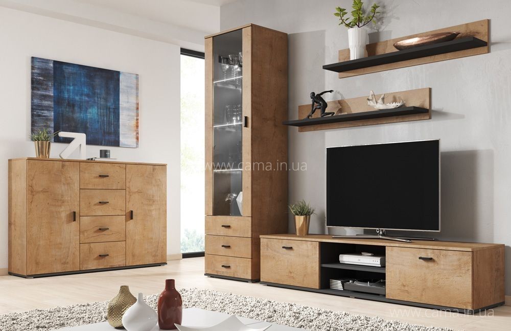 Гостиная Soho 2 дуб Лефкас/черный Гостиная Soho 2 дуб Лефкас/черный