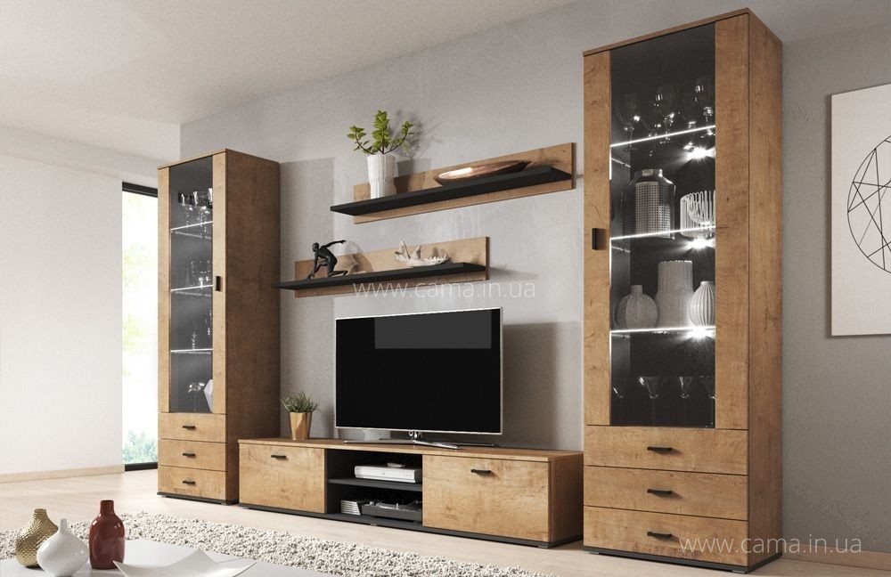 Гостиная Soho 4 дуб Лефкас/черный Гостиная Soho 4 дуб Лефкас/черный