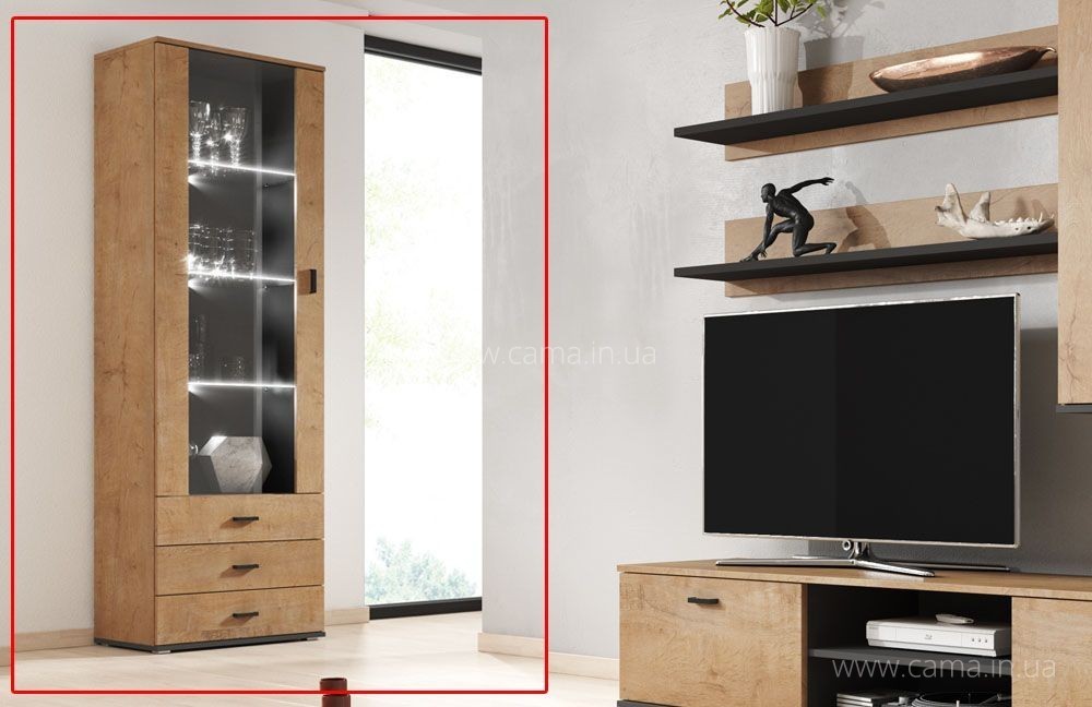 Витрина высокая Soho дуб Лефкас/черный Витрина высокая Soho дуб Лефкас/черный