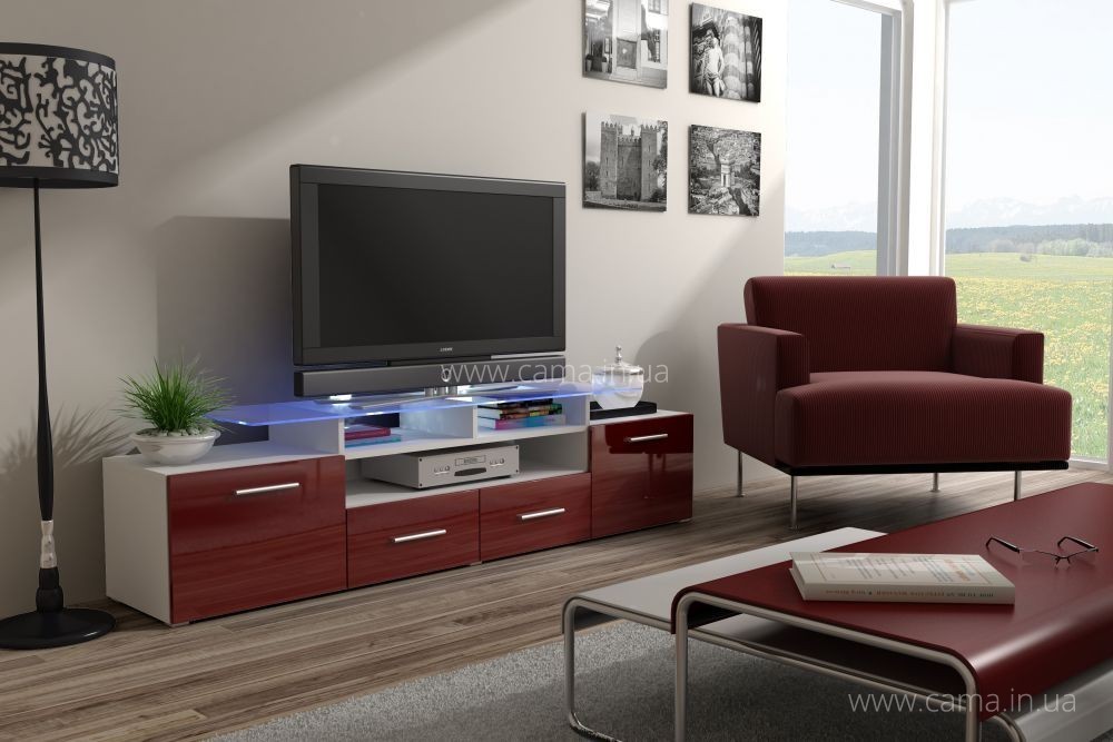 Комод Evora белый/бордо глянец Комод Evora белый/бордо глянец