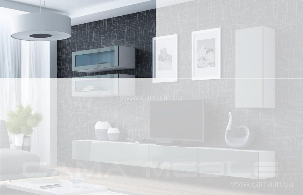 Витрина навесная Vigo 90 белый/серый глянец Витрина навесная Vigo 90 белый/серый глянец