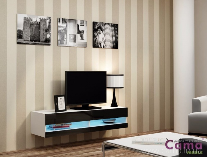 Комод открытый RTV Vigo 140 белый/черный глянец