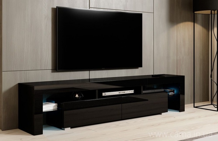 Тумба ТВ Toro 200см Черный/Черный глянец Тумба ТВ Toro 200см Черный/Черный глянец