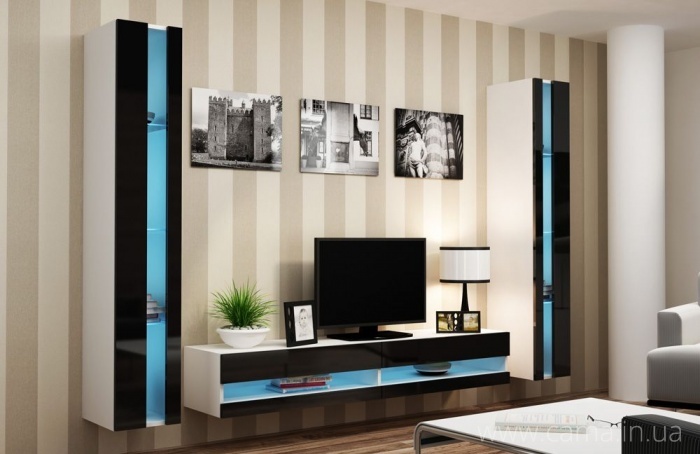 Гостиная Vigo New 3 белый/черный глянец