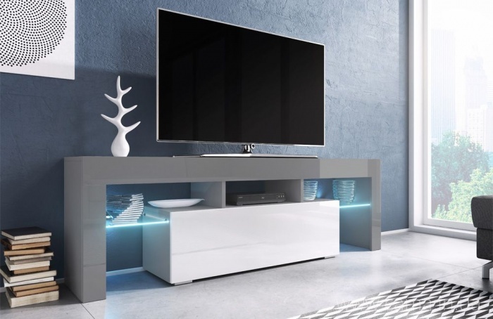 Тумба ТВ Toro 138см серый/белый глянец