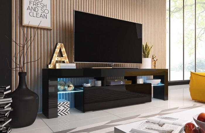 Тумба ТВ Toro 158см - черный/черный глянец Тумба ТВ Toro 158см - черный/черный глянец