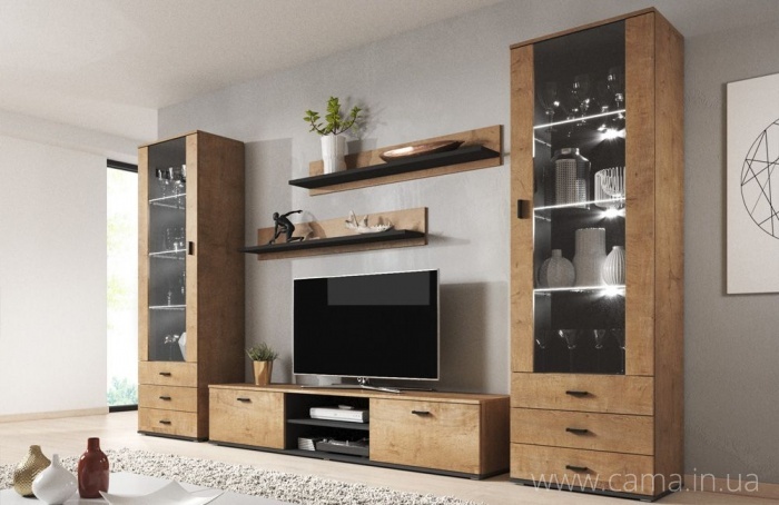 Гостиная Soho 4 дуб Лефкас/черный Гостиная Soho 4 дуб Лефкас/черный