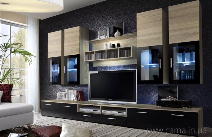 Гостиная LYRA Дуб Сонома/Черный Глянец